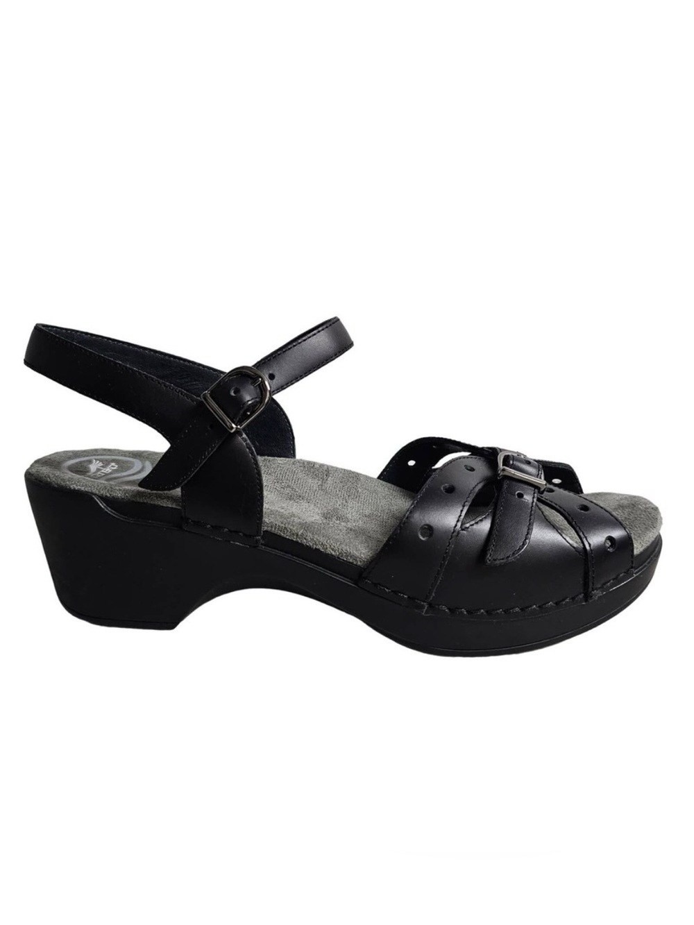 Dansko Women Black Leather Sissy Sandals Size 38 US 7.5-8